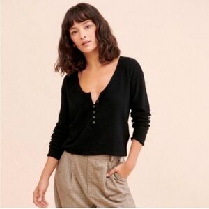 Free People Nimbus 100% Cashmere Henley Sweater size S Black